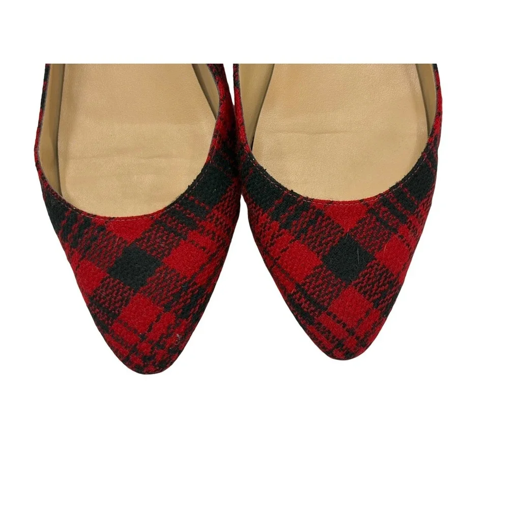 Talbots Womens Red Black Buffalo Plaid Pointed Toe Flats Shoes Size 8.5 W Brazil